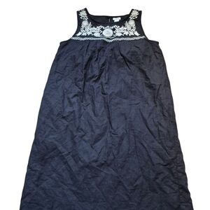 Jcrew Navy Blue  Sleeveless Dress with White Embroidery Linen Blend Tunic